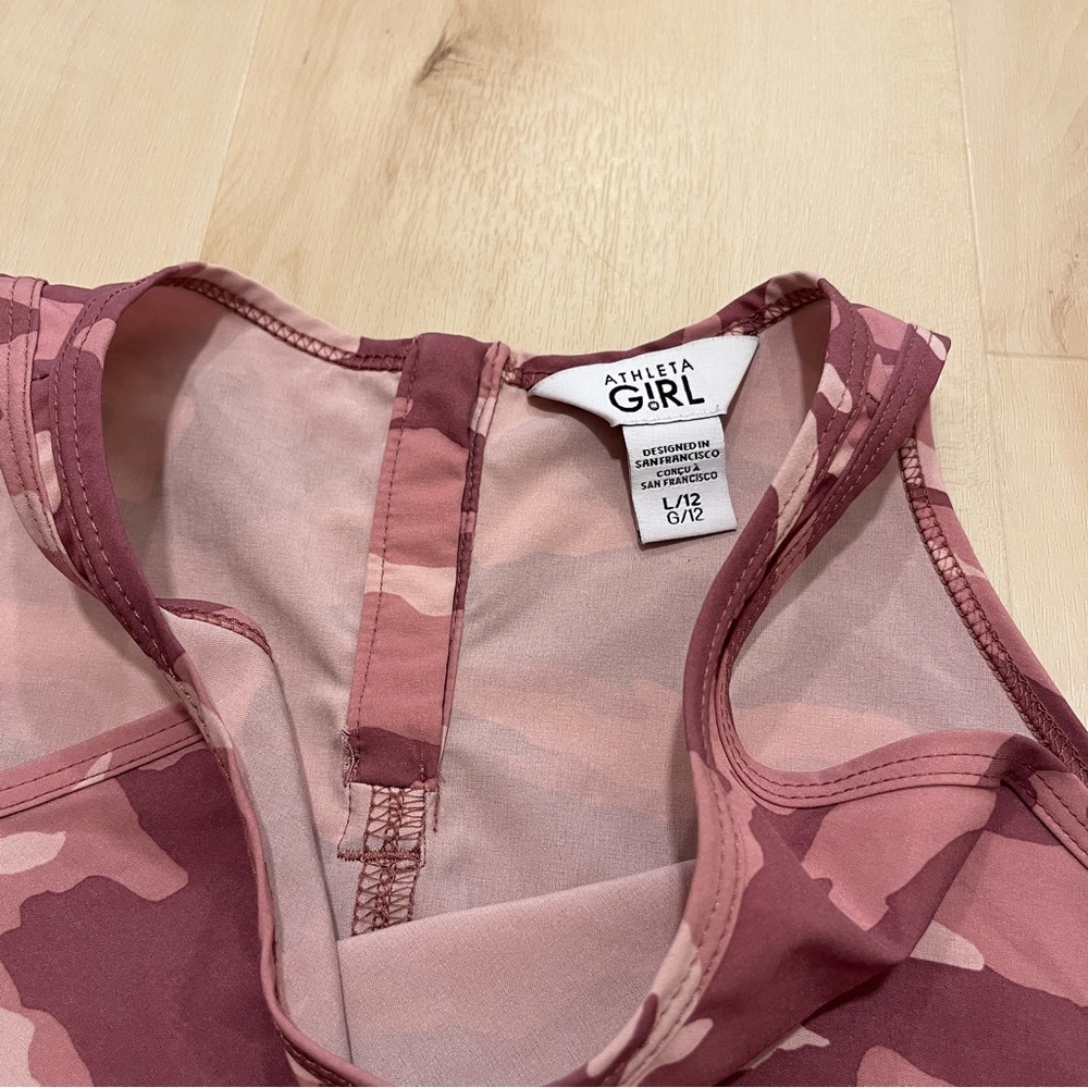 Athleta Girl L(12) On The Go Romper pink camo print - Picture 8 of 11